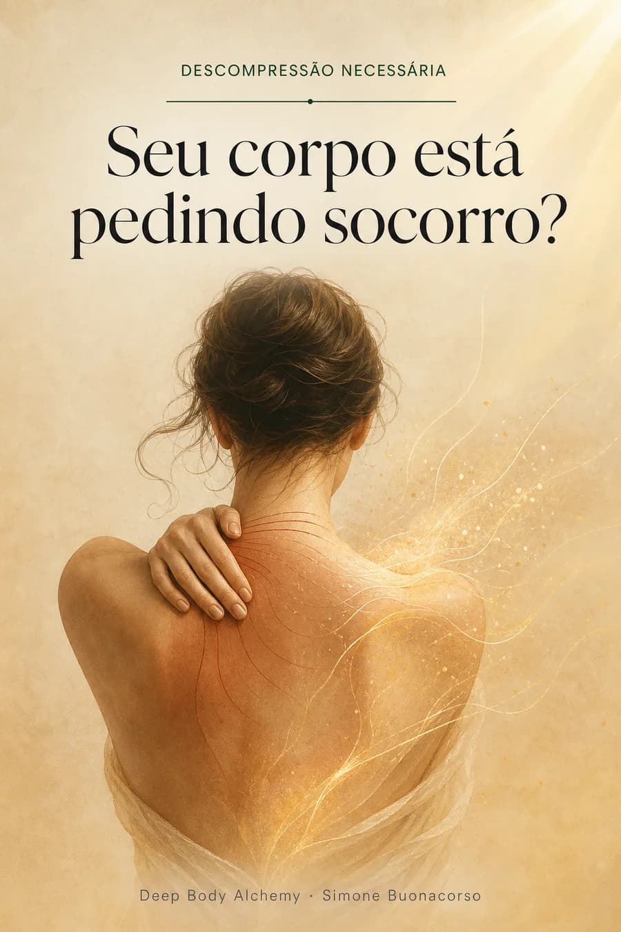 Post ilustrado em tons dourados mostrando costas e ombros, com o título Seu corpo está pedindo socorro